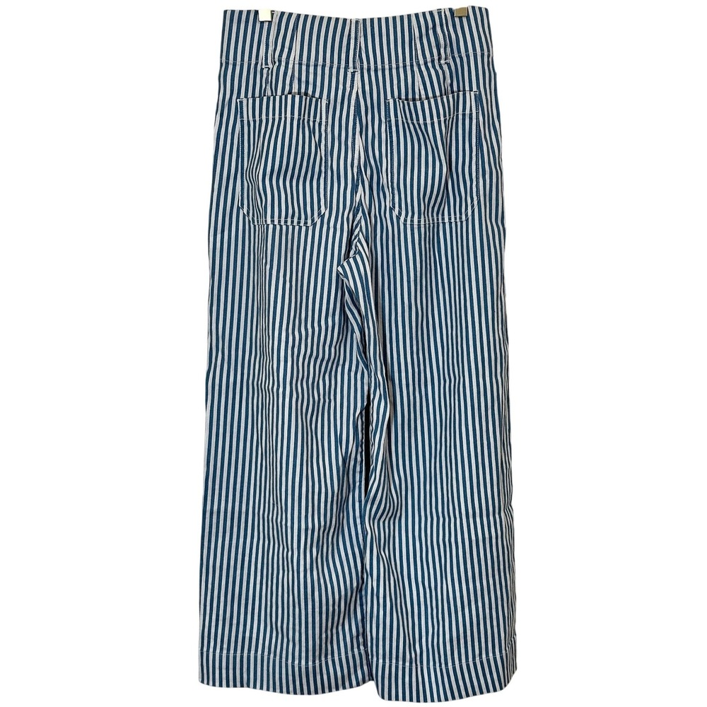 Maeve Anthropologie The Colette Blue White Stripe Linen Wide Leg Crop Pants 27 - Picture 3 of 7